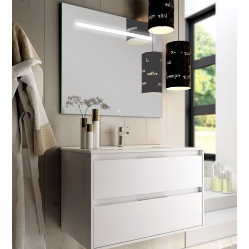 Meuble de salle de bain simple vasque 2 tiroirs IRIS et miroir Led STAM blanc 100cm - COSYNEO - SIRIRIS100STAMBLA pas cher