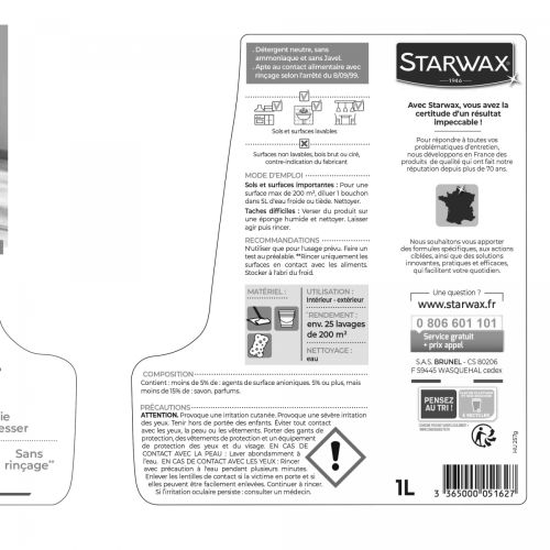 Nettoyant multi-usages 1l à pH neutre - STARWAX - 5162 pas cher Secondaire 1 L