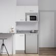 Kitchenette KOOL 100cm emplacements frigo top et micro-ondes blanc/cromo (gris) évier à gauche - CUISIBANE - K00B-P100CR-G pas cher