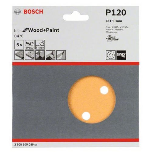 5 disques abrasifs C470 Best for Wood+Paint 150 mm 6 trous G120 pour ponceuses excentriques BOSCH 2608605089 photo du produit Secondaire 1 L