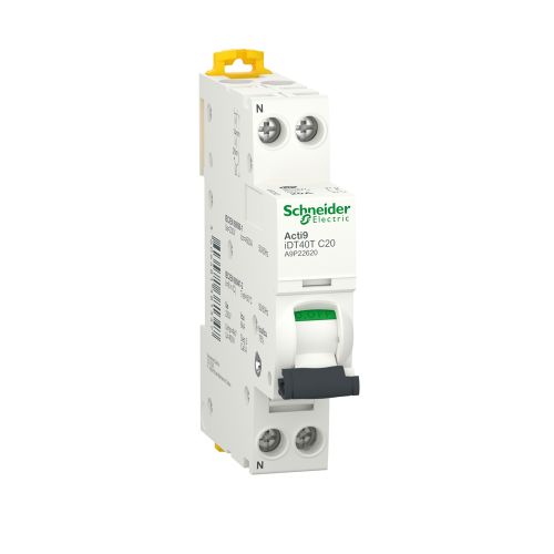 Disjoncteur modulaire ACTI9 IDT40T 1P+N courbe C 4500A / 6kA 20A - SCHNEIDER ELECTRIC - A9P22620 pas cher