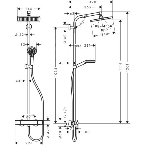 Colonne de douche CROMETTA E 240 avec mitigeur thermostatique HANSGROHE 27271000 photo du produit Secondaire 2 L