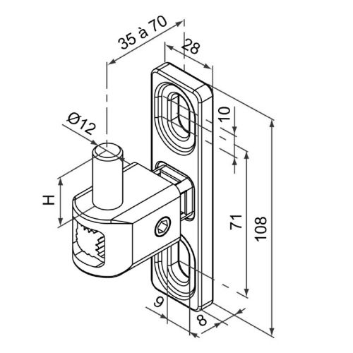 Gond de portail MULTIFIX T à axe réglable de 35 à 70mm diamètre pivot 12mm - TIRARD - NA619026 pas cher Secondaire 1 L