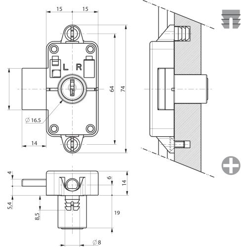 Serrure H/B 32800-01/R3 nickelé pene de 14 - RONIS - 36560 pas cher Secondaire 1 L