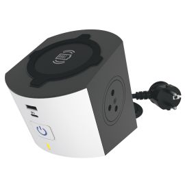 Multiprise station de charge Legrand 2x2P+T Surface avec sans fils induction, prise USB Type-A et Type-C et cordon blanc/gris foncé - 049412 photo du produit Principale M
