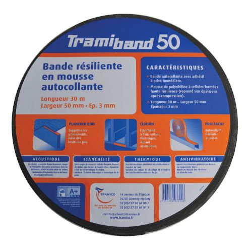 BANDE MOUSSE ACOUSTIQUE TRAMIBAND ANT 50X3MM 30M - TRAMICO - 2936240000