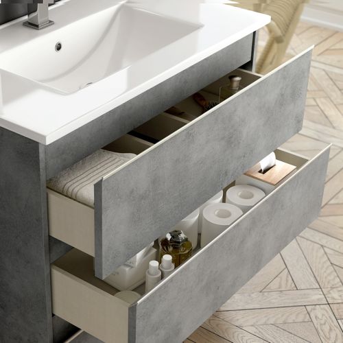 Meuble de salle de bain simple vasque 3 tiroirs PALMA et miroir Led VELDI  ciment (gris) 60 cm COSYNEO - ING3CPALMA60VELDICIM - COSYNEO -  ING3CPALMA60VELDICIM