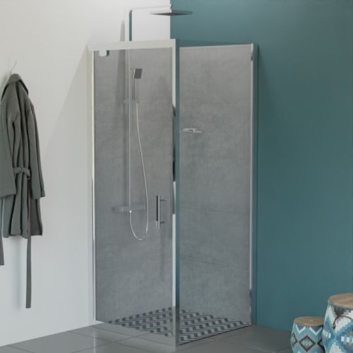 Paroi de douche en angle NERINA 80x80cm pivotant fixe transparent - CUISIBANE - PC-AP6NE_80x80 pas cher Secondaire 2 L