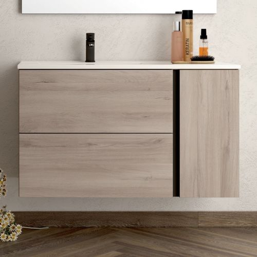 Meuble de salle de bain vasque déportée 2 tiroirs PRADO et miroir Led STAM oak (chêne brut) 80 cm COSYNEO - NOXPRADO80STAMOAK photo du produit Secondaire 1 L