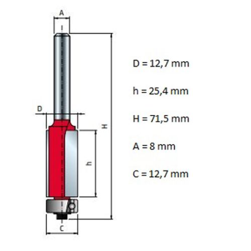 Mèche à ébarber avec roulement Série 42 D 12,7 mm H 25,4/71,5 mm Q 8 mm Z2 FREUD F03FR01939 photo du produit Secondaire 2 L