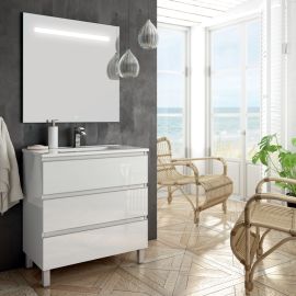 Meuble de salle de bain Cosynéo simple vasque à 3 tiroirs PALMA et miroir Led STAM photo du produit Principale M