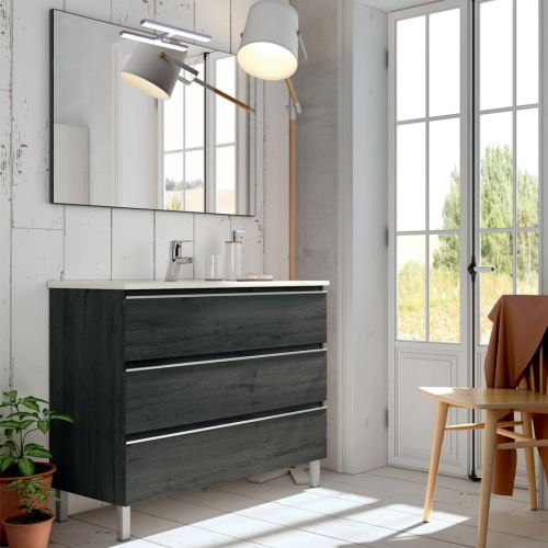 Meuble de salle de bain 100cm simple vasque 3 tiroirs PALMA ebony (bois noir) - COSYNEO - ING3CPALMA100EBO pas cher