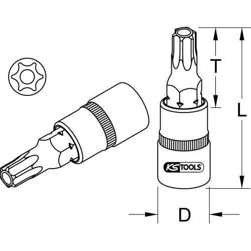 Douille tournevis T40 ULTIMATE Torx percé 1/2'' longueur 55 mm KS TOOLS 922.1696 photo du produit Secondaire 1 L