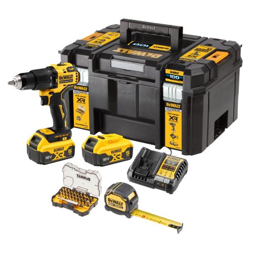 Perceuse visseuse à percussion 18 V XR Brushless + 2 batteries 5 Ah + chargeur + coffret TSTAK DEWALT DCZ100P2KT-QW photo du produit