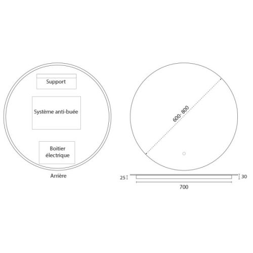 Miroir salle de bain FAZZIO lumineux rond D60cm - CUISIBANE - S02FAZZIO60 pas cher Secondaire 1 L