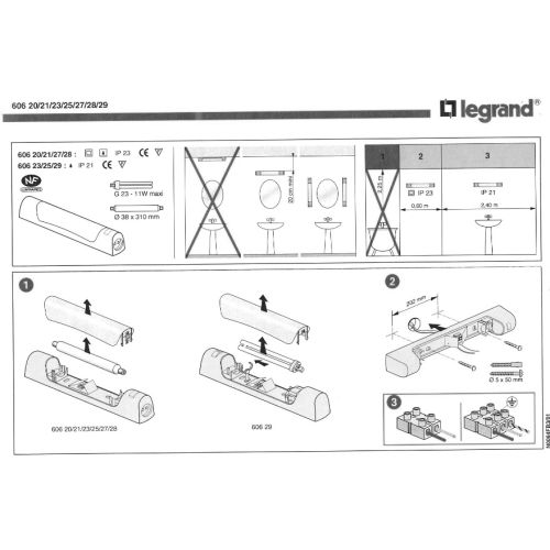 Applique + prise 2P+T avec tube 60W - LEGRAND - 060623 pas cher Secondaire 1 L