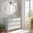Meuble de salle de bain simple vasque 3 tiroirs PALMA et miroir rond Led SOLEN hibernian (bois blanchi) 70cm - COSYNEO - ING3CPALMA70SOLENHIB pas cher