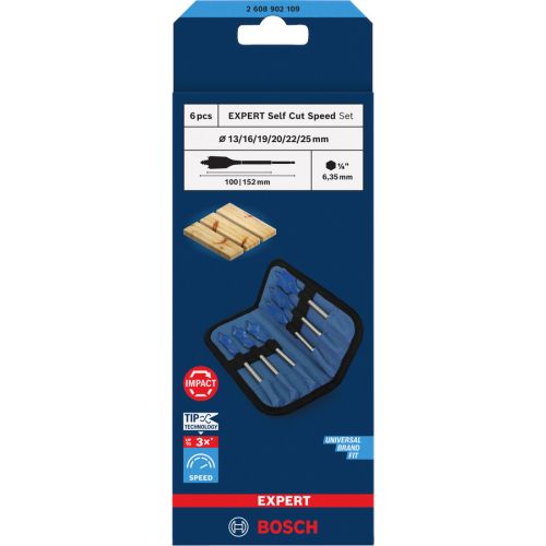 Trousse de 6 mèches plates Self Cut Speed 13-16-19-20-22-25mm - BOSCH EXPERT - 2608902109 pas cher Secondaire 9 L