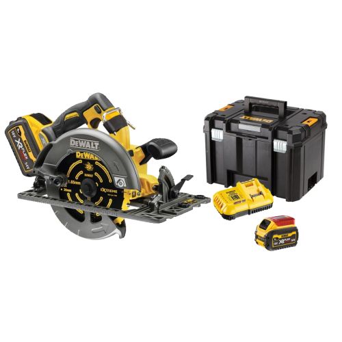 Scie circulaire 54 V XR FLEXVOLT + 2 batteries 9 Ah + chargeur + coffret TSTAK DEWALT DCS579X2-QW photo du produit