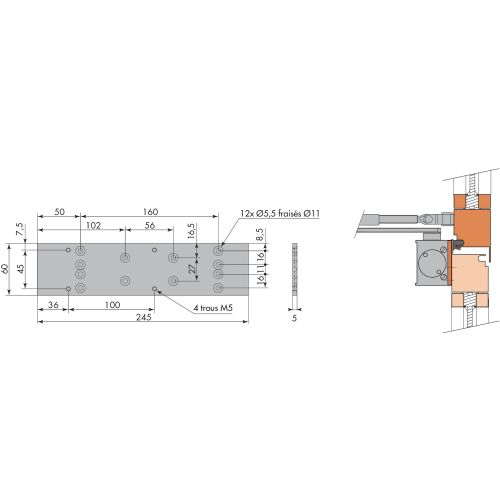 Plaque support HR300 DIN argent photo du produit
