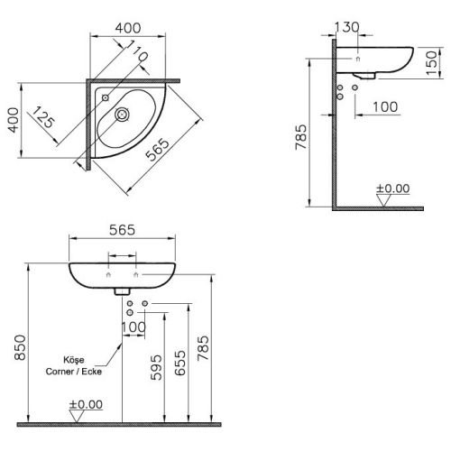 Lave-mains d'angle ARKITEKT 40x40 ovale - VITRA - 6093L003-1252 pas cher Secondaire 1 L