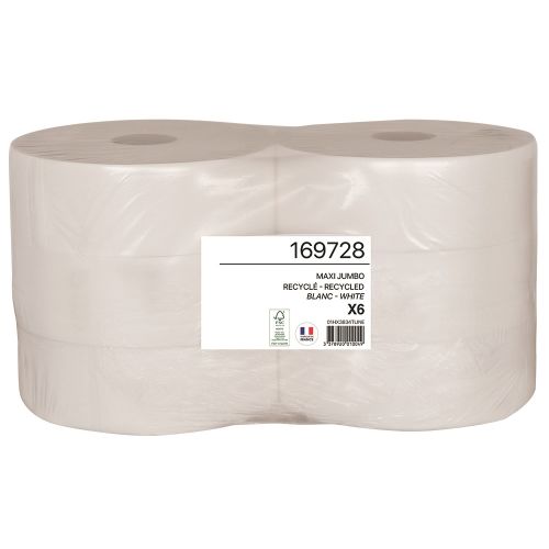 Colis de 6 rouleaux papier hygiénique blanc ouate JUMBO 2 plis 380 m 169728 photo du produit Principale L