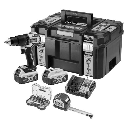 Perceuse visseuse à percussion 18V XR Brushless + 2 batteries 5Ah + chargeur + coffret TSTAK - DEWALT - DCZ100P2KT-QW pas cher