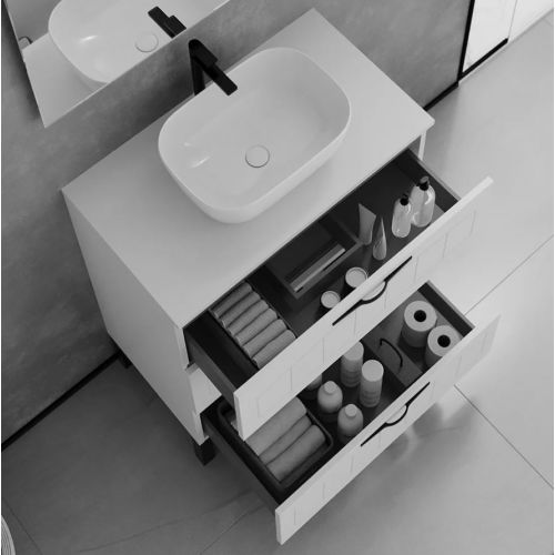 Meuble de salle de bain CALA 60cm avec plateau et vasque à poser ovale 3 tiroirs sans miroir blanc - COSYNEO - EPOCALA3C60BLAPBBZEUS pas cher Secondaire 3 L