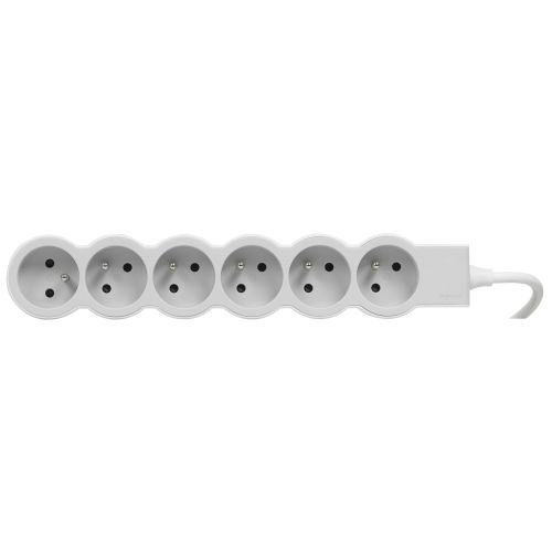 Rallonge multiprise extra-plate équipée de 6 prises 2P+T 16 A 3680 W avec cordon longueur 1,5 m blanc et gris clair LEGRAND 049484 photo du produit