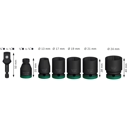 Lot de 7 douilles Pro Impact pour clés à chocs 1/2'' BOSCH 2608003032 photo du produit Secondaire 1 L