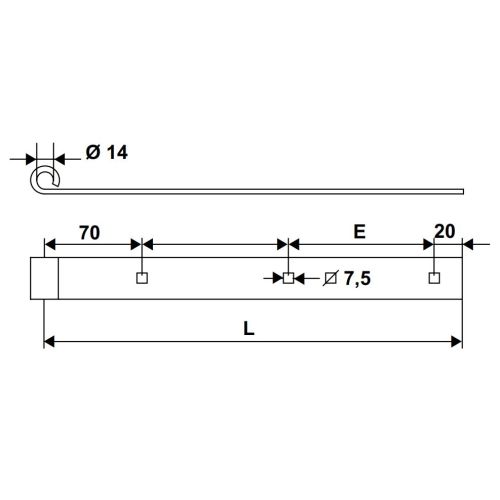 Penture droite fer plat noir cataphorèse 40 x 5 x 500 mm trou carré 6,5 mm diamètre 14 mm TORBEL 114J504 photo du produit Secondaire 1 L