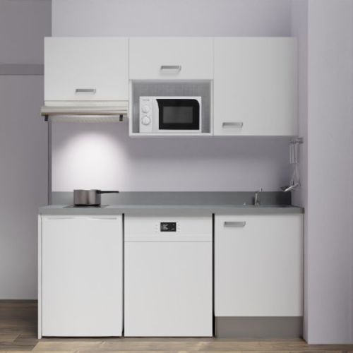 Kitchenette K55L 180cm emplacements hotte, micro-ondes, frigo et lave-vaisselle chêne/nero (noir) évier à gauche - CUISIBANE - K55CH-P180NE-G pas cher Secondaire 2 L