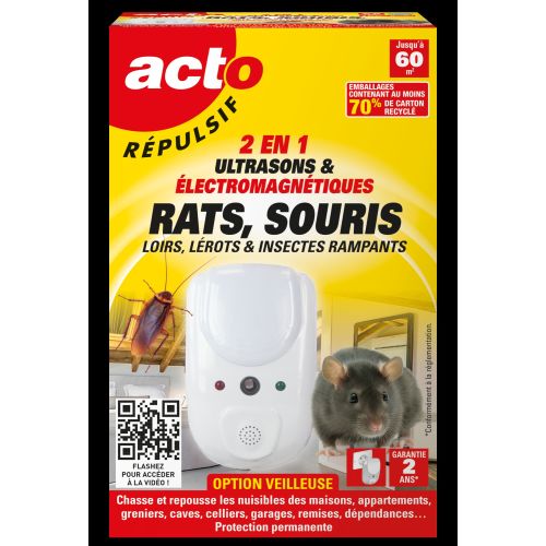 Répulsif ultrasons pour les rats et souris ondes électromagnétiques 2 en 1 ACTO REPULSIF RUS9 photo du produit