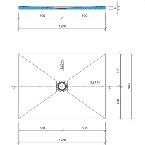 Receveur rectangle FUNDO PRIMO 1200x900x40mm trou central sans bonde - WEDI - 073735174 pas cher Secondaire 1 L