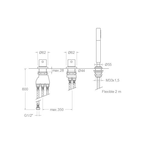 Ensemble bain-douche thermostatique sur gorge ALEXIA 3633TSCAM chromé sans bec - RAMON SOLER - 36C300368 pas cher Secondaire 1 L