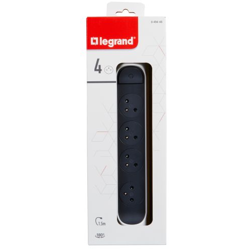 Rallonge multiprise avec bloc rotatif de 4 prises 2P+T Surface, interrupteur et cordon longueur 1,5 m blanc et gris foncé LEGRAND 049446 photo du produit Secondaire 5 L