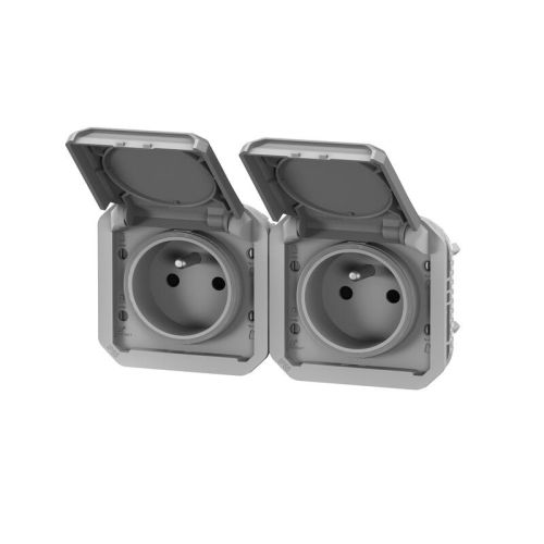 Prise de courant double 2P+T horizontale PLEXO avec enjoliveurs gris - LEGRAND - 069562L pas cher Secondaire 2 L