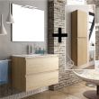 Ensemble meuble de salle de bain 60cm simple vasque + colonne de rangement bambou (chêne clair) BALEA - COSYNEO - INGBALEA60COLBAM pas cher