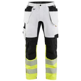 Pantalon peintre haute-visibilit&eacute; Bl&aring;kl&auml;der avec poches flottantes 1775 blanc/jaune fluo pas cher Principale M