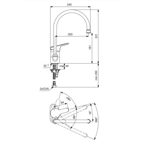 Mitigeur évier OLYOS monotrou bec tube orientable - PORCHER - D1193AA pas cher Secondaire 1 L