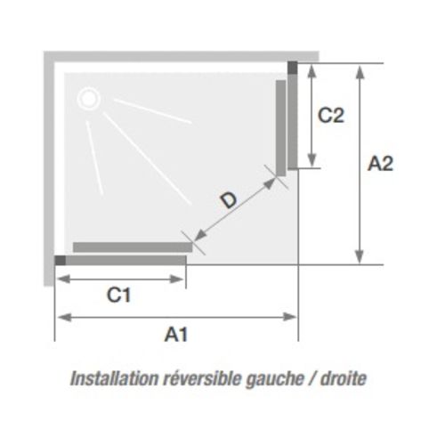 Accès d'angle coulissant SUPRA II A 90x70 profilé blanc KINEDO PA5006BTN photo du produit Secondaire 1 L