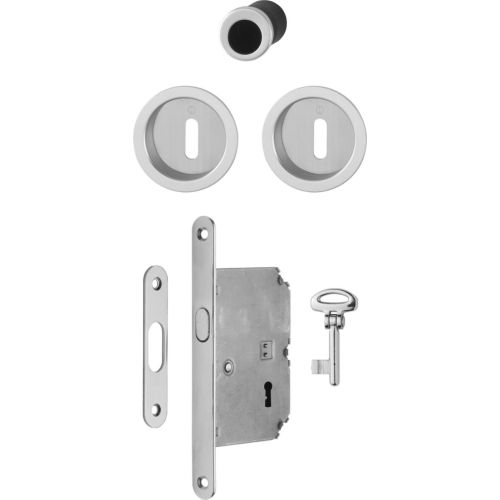 Set pour porte coulissante F94 chromé satiné à clé L - HOPPE - 3947902 pas cher