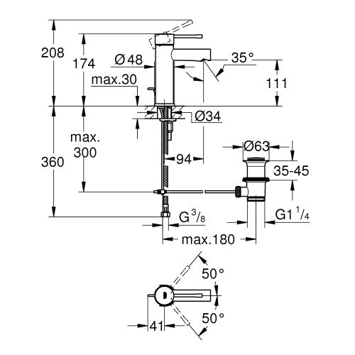 Mitigeur lavabo ESSENCE monocommande chromé taille S 28mm - GROHE - 32898-001 pas cher Secondaire 1 L