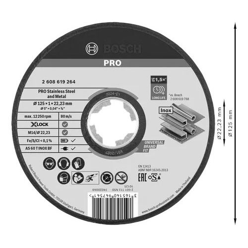 Disque &agrave; tron&ccedil;onner X-LOCK pour m&eacute;taux et inox 125x1x22,23mm plat OSA - BOSCH - 2608619264 pas cher Secondaire 1 L