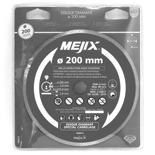 Disque diamant 200mm avec bague de réduction 25,4/22,2mm - MEJIX - 180015 pas cher Secondaire 1 L