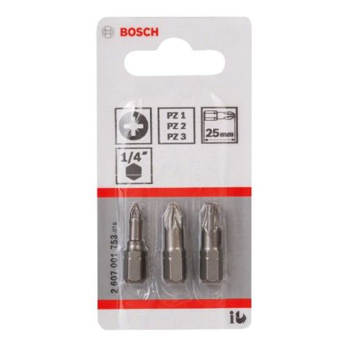 Jeu de 3 embouts de vissage PZ1-PZ2-PZ3 L25 mm BOSCH 2607001753 photo du produit Secondaire 1 L