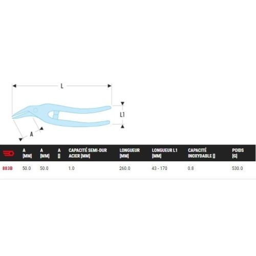 Cisaille chantourneuse à droite 26cm - FACOM - 883B pas cher Secondaire 1 L