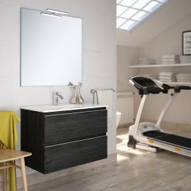 Meuble de salle de bain 70cm simple vasque 2 tiroirs BALEA ebony (bois noir) - COSYNEO - INGBALEA70EBO pas cher Principale M