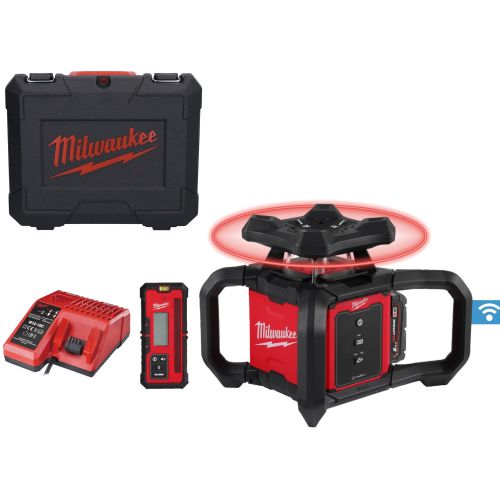 Laser rotatif 18 V M18 M18 RLOH600-201C One-Key rouge horizontale 600 m + 1 batterie 2 Ah + chargeur en coffret MILWAUKEE 4933493191 photo du produit