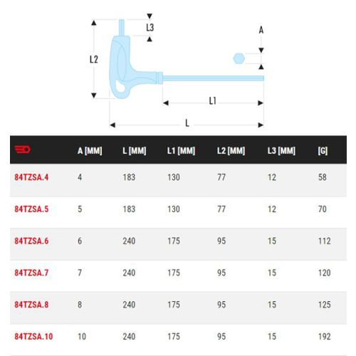 Jeu de 6 clés à tête sphérique ''T'' 6 pans métrique - FACOM - 84TZSA.PB pas cher Secondaire 1 L